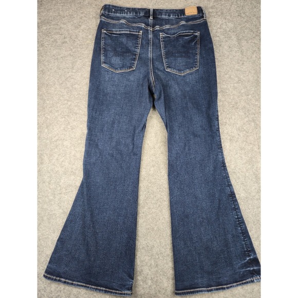 American Eagle Jeans Womens Sz 16 Curvy Super High Rise Flare Stretch Dark Wash - Picture 12 of 12